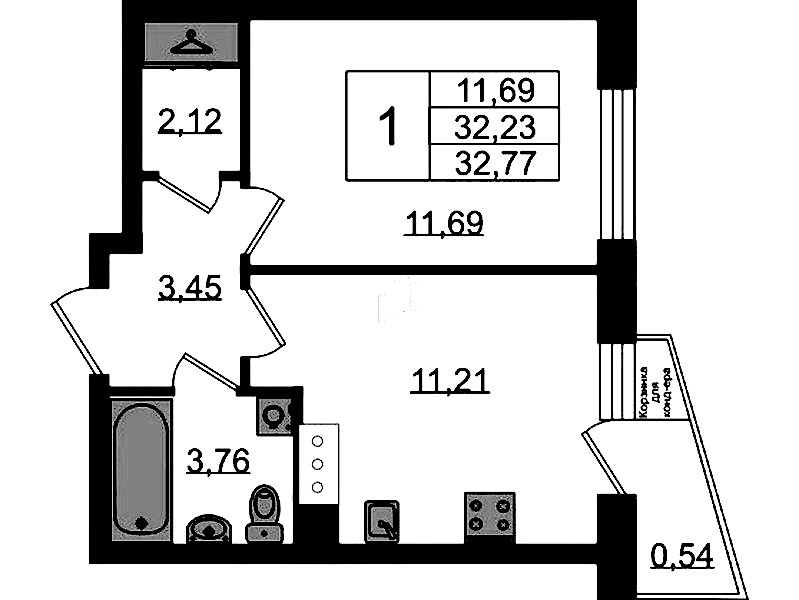 1-комнатная квартира 32.77 м², 6/11 эт., ЖК «VEREN NORT Сертолово»